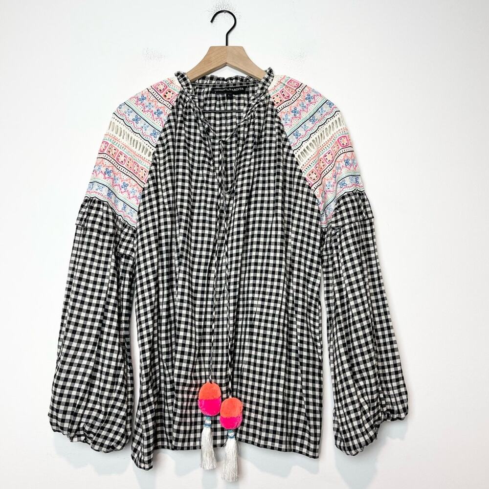 HEMANT & NANDITA Black Gingham Blouse